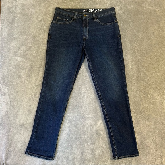 Devil Dog Men’s Dark Wash Mid Rise Straight Leg Size 34x32 - Picture 1 of 9